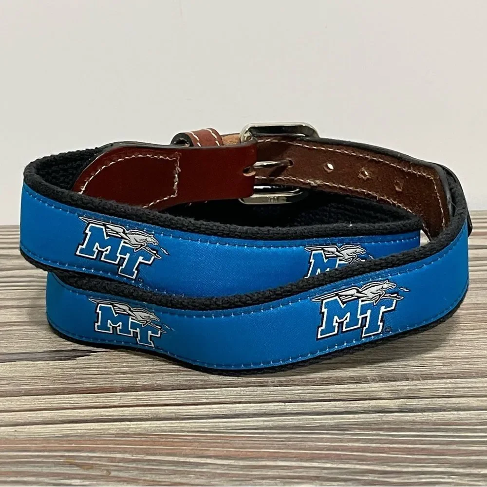 Middle Tennessee State University Blue Logo Canvas Golf Belt Men 32 Leather Trim